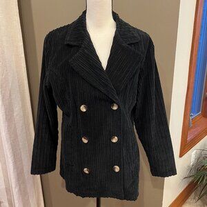 Vintage DCC Jeanswear Double-breasted black corduroy jacket/blazer, Size Large